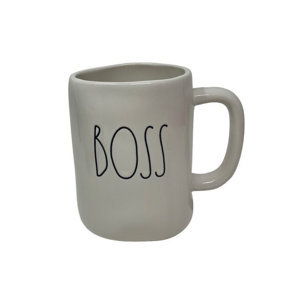 Rae Dunn BOSS Mug Large Coffee Cup Ceramic Magenta LL Farmhouse Gift White 16oz - Picture 6 of 6